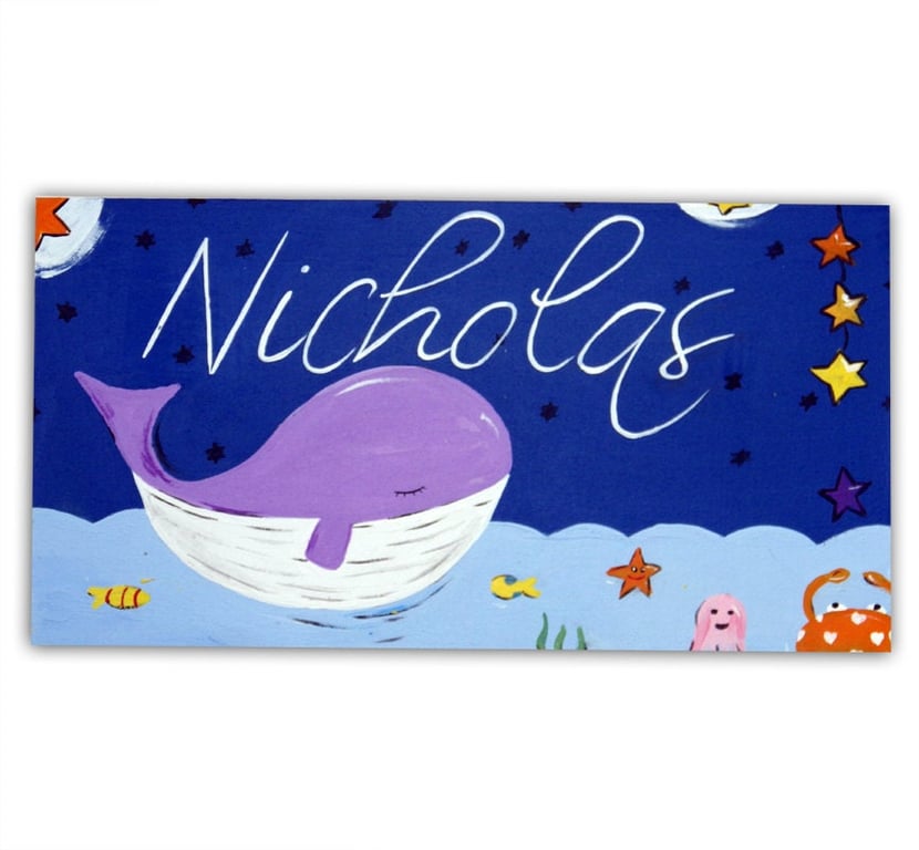 Personalised Whale Door Sign, Girls, Boys Nursery Decor, Baby Gift
