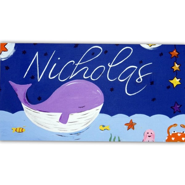 Personalised Whale Door Sign, Girls, Boys Nursery Decor, Baby Gift