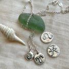 Zodiac Coin & Initial Pebbles Sterling Silver Handmade Pendant Necklace 