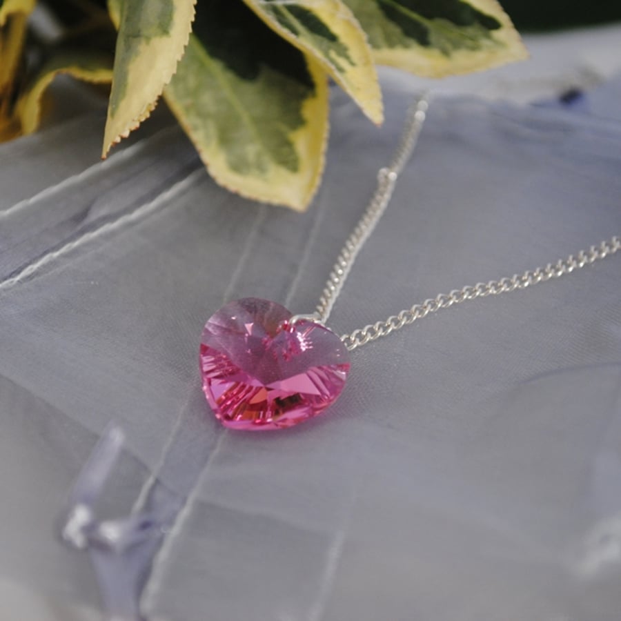 Swarovski pink heart necklace - Folksy