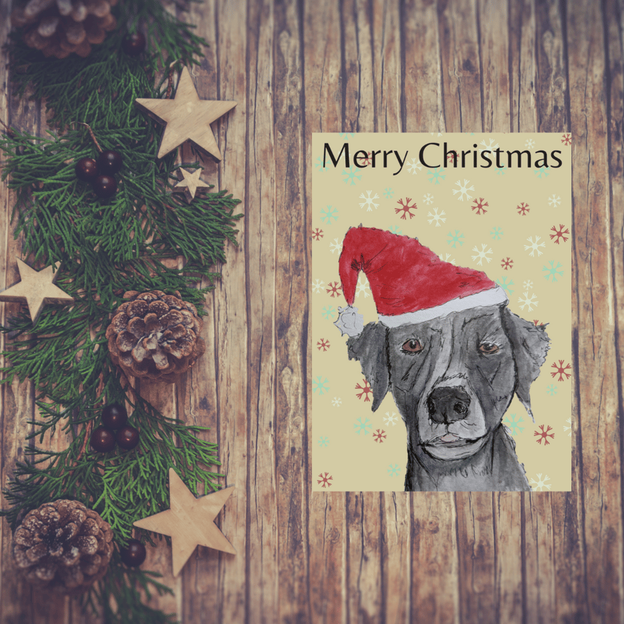 Black Labrador dog handmade Christmas Card -BLC