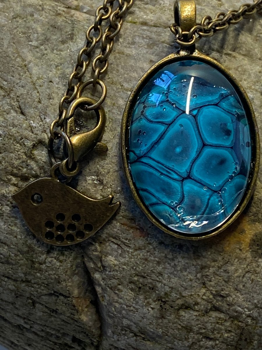 Teal and antique brass coloured necklace 