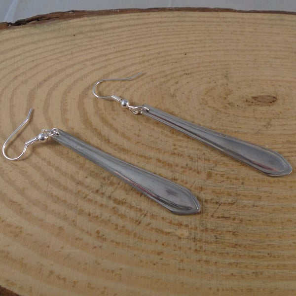 Upcycled Silver Plated Pointy Sugar Tong Handle Earrings SPE062210