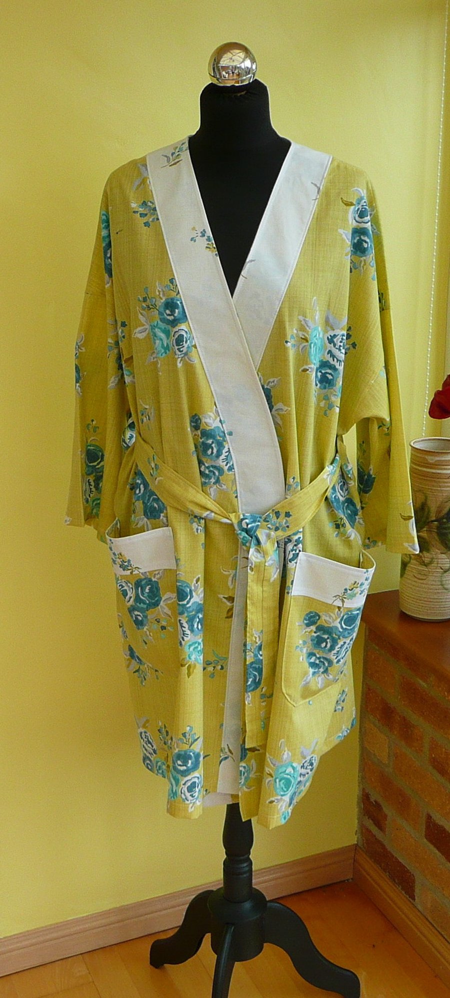 Yellow and blue floral bath robe dressing gown ... - Folksy