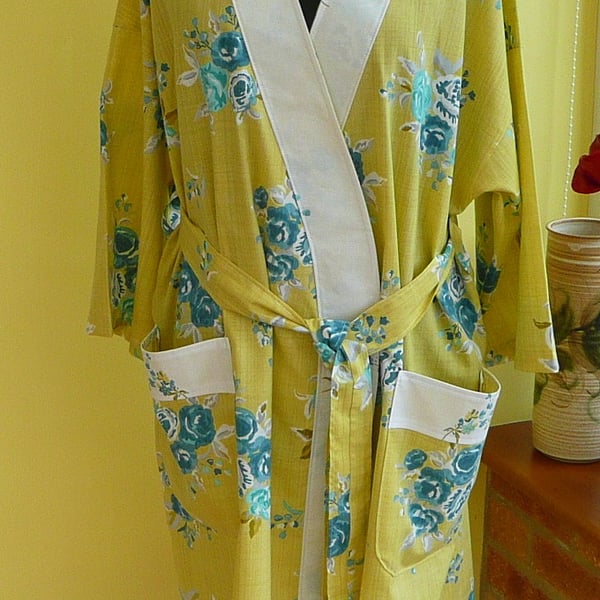 Yellow and blue floral bath robe dressing gown ... - Folksy