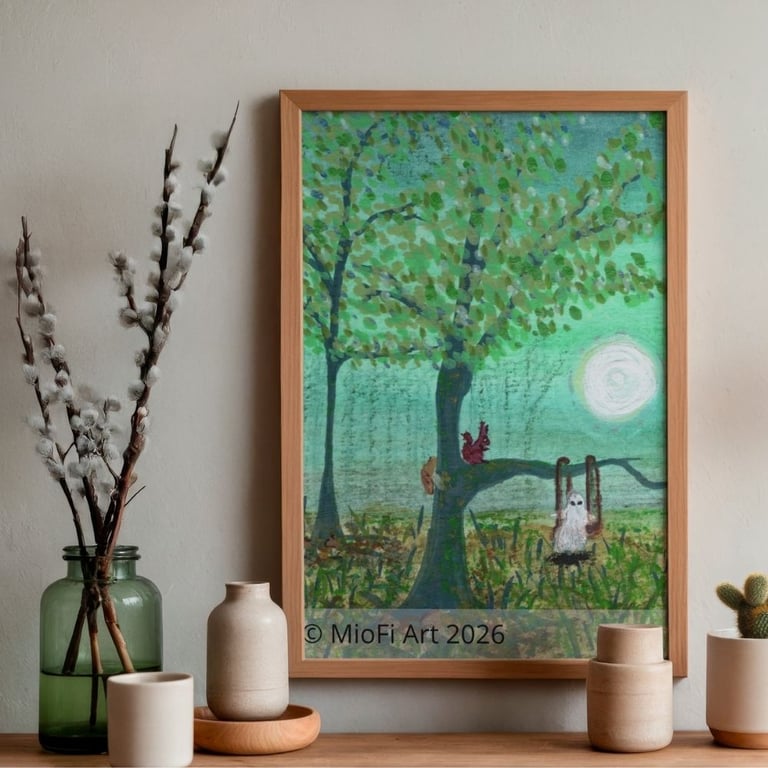 Out for a swing, Mixed-Media Print, A6 (other size available)