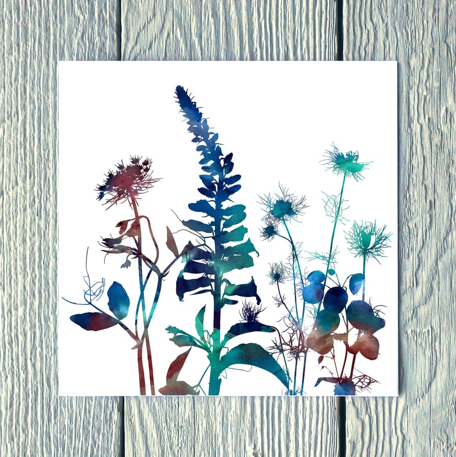 Foxglove, Nigella & Honesty, Greetings Card