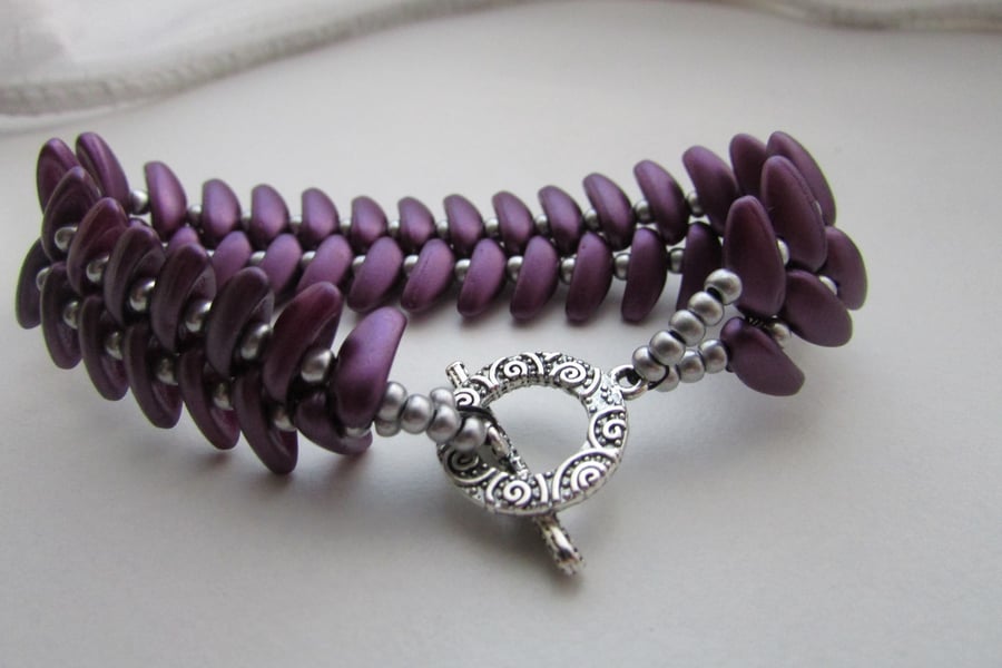 Purple and Silver  Beaded Bracelet