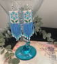 Pretty Folk Art inspired blue floral beaded fringe earrings  - Image 3