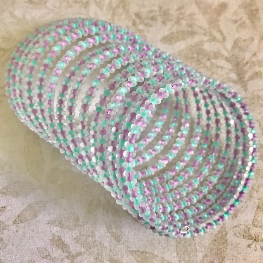 Frosted Beaded Memory Wire Statement Bracet 
