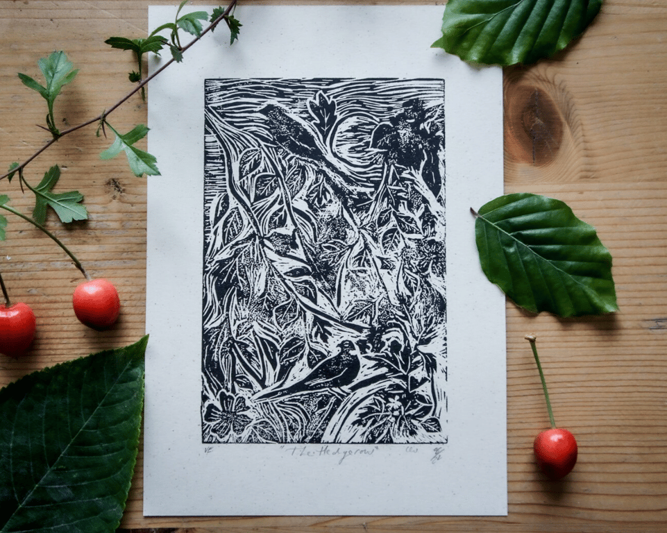 The Hedgerow Linocut Print 