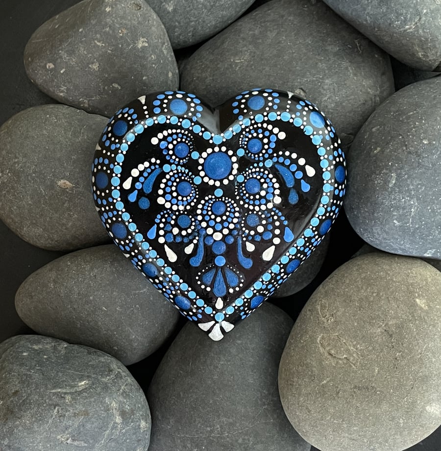 Blue Heart Mandala Rock Art Stone Acrylic Art P... - Folksy