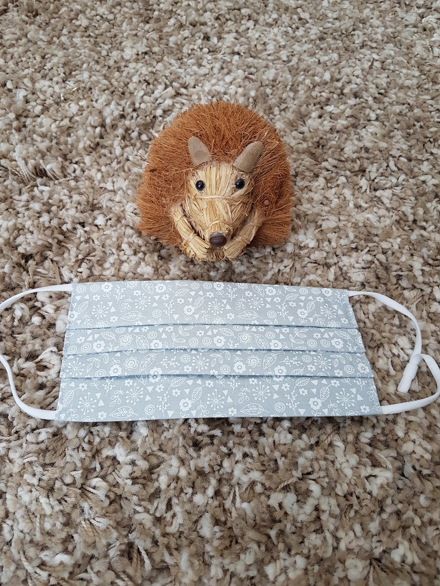 Small Adult or Teenager face covering - Ditsy Grey Flower print