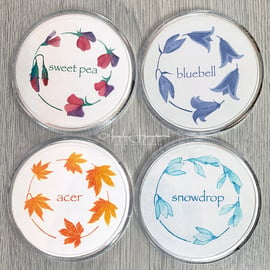 Set of 4 Acrylic Coasters - 4 Seasons from Original Watercolour Designs