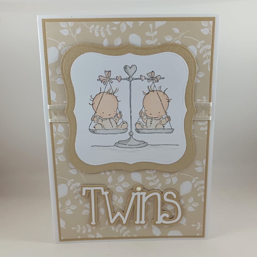 Handmade gender neutral twin babies card