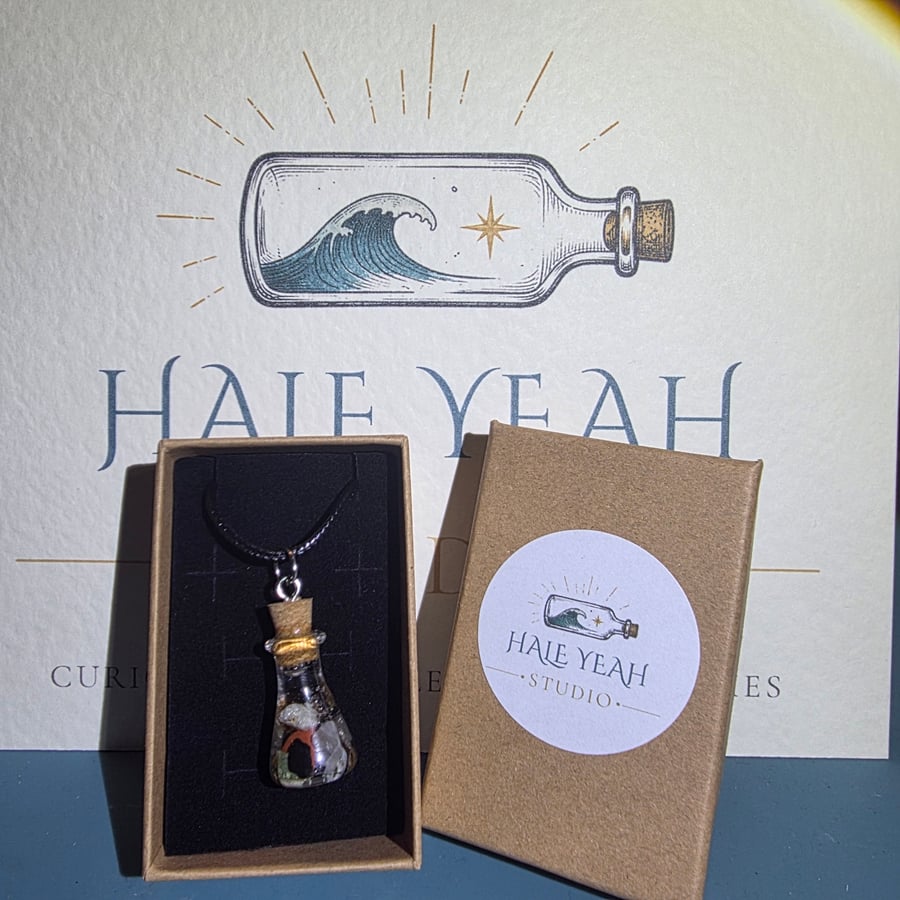 Coastal Keepsake Necklace - Crystal Chippings Miniature Bottle Pendant - CK-C02