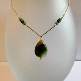 Malachite Agate Stone Pendant Necklace.