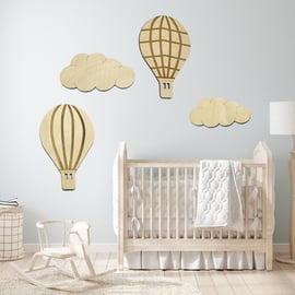 Full Set Wooden Hot Air Balloon and Clouds Nursery and Children Baby shower