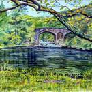 Bridge over River Lyon Landscape Watercolour, Scotland Scenery