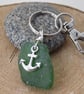 Bright Green Sea Glass with Anchor Charm Bag Charm Keyring K360