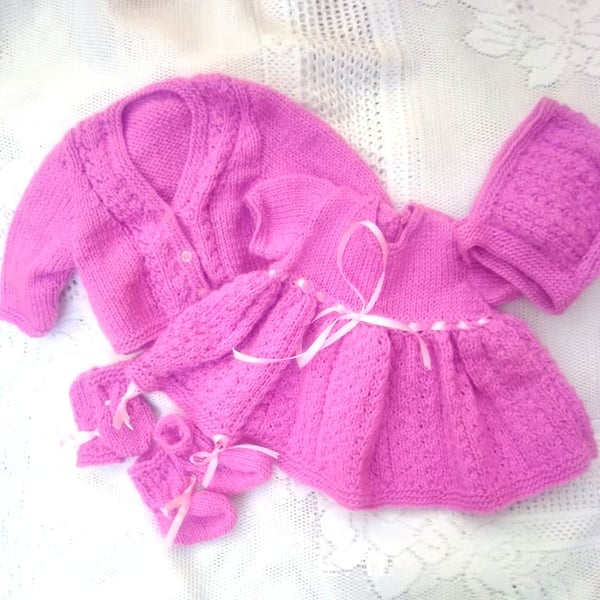 5 Piece Knitted Dress Set for a Baby Girl, Prem Sizes Available, Custom Make