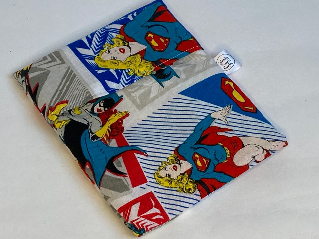 Large reusable snack bag with food-safe lining. Superheroes
