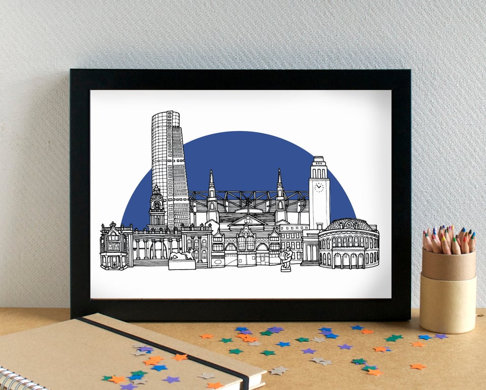 Leeds Skyline Print - with Leeds Utd's Elland Road