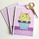Pack of 10 Notecards 'Catcus' printed from original textile art