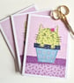 Pack of 10 Notecards 'Catcus' printed from original textile art