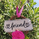 Friend Wreath - pink felt flower hanging wall decoration