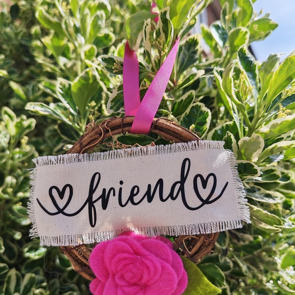 Friend Wreath - pink felt flower hanging wall decoration