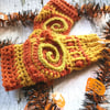 Autumn Spiral Crochet Wrist Warmers.  Ready to Post.