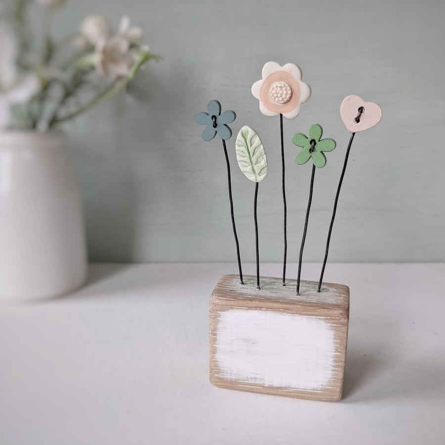 Clay Flower Garden in a Wood Block Personalised
