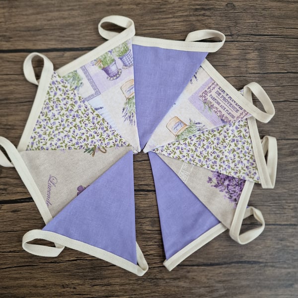 Vintage Style Lavender & Taupe Handmade Fabric Bunting 