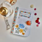 Sewing needle case white with Liberty lawn and reclaimed embroidery 