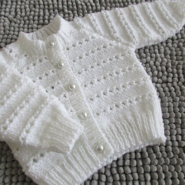 14"  White Round Neck Eyelet Cardigan