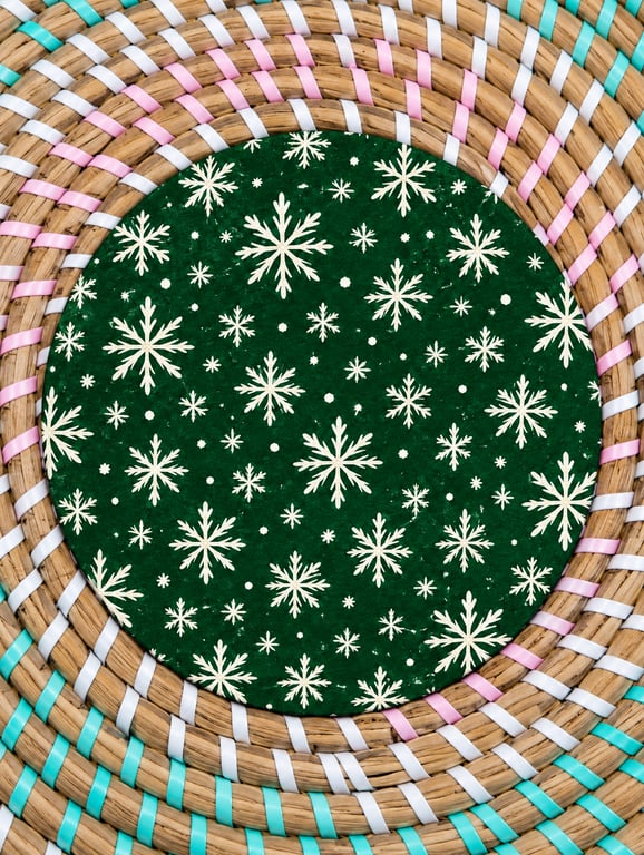 Green Christmas Snowflake Coaster – Festive Wooden Drinks Coaster – Traditional 
