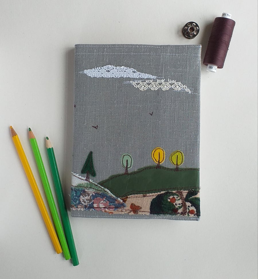 A5 Hardback Notebook with Embroidered Landscape on a Removable Cover