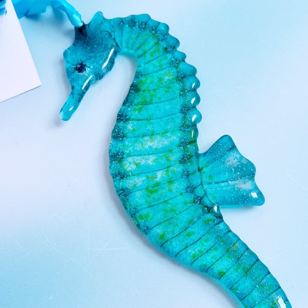 Fused Glass Seahorse-Turquoise-Teal