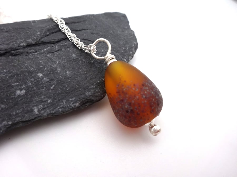lampwork glass autumn necklace teardrop pendant