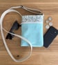 Fabric crossbody bag, phone bag, pale green cotton, with an adjustable strap