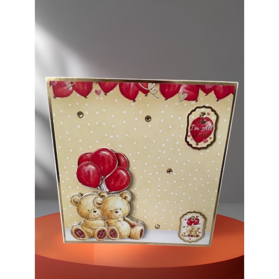 Teddy with balloons, Valentine's Day Card, Card for loved one. 