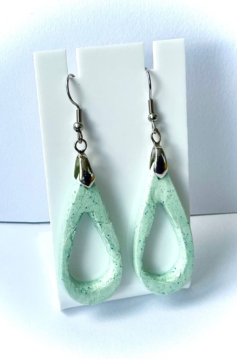 Mint Green Clay Teardrop Earrings with Sparkle