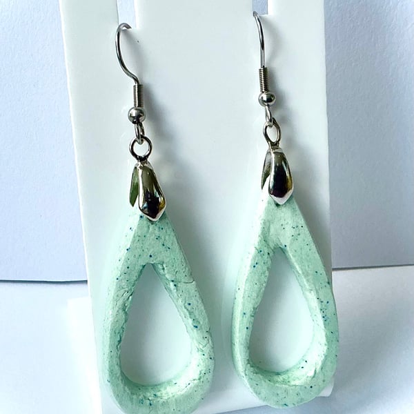 Mint Green Clay Teardrop Earrings with Sparkle