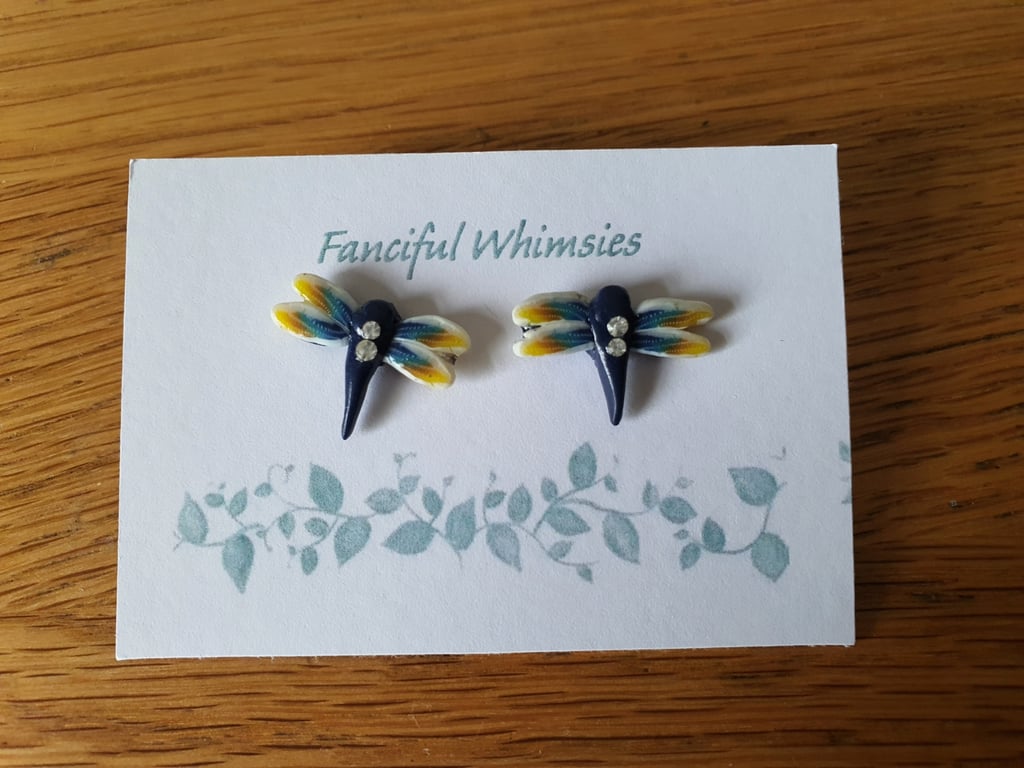 Delicate Dragonfly Stud Earrings With Crystals