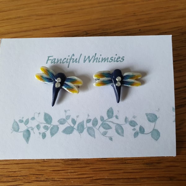 Delicate Dragonfly Stud Earrings With Crystals