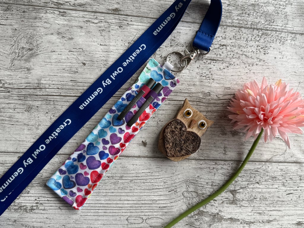 Rainbow Heart Print Lanyard Pen Holder – Teacher Pen Holder – Nurse Pen Holder 