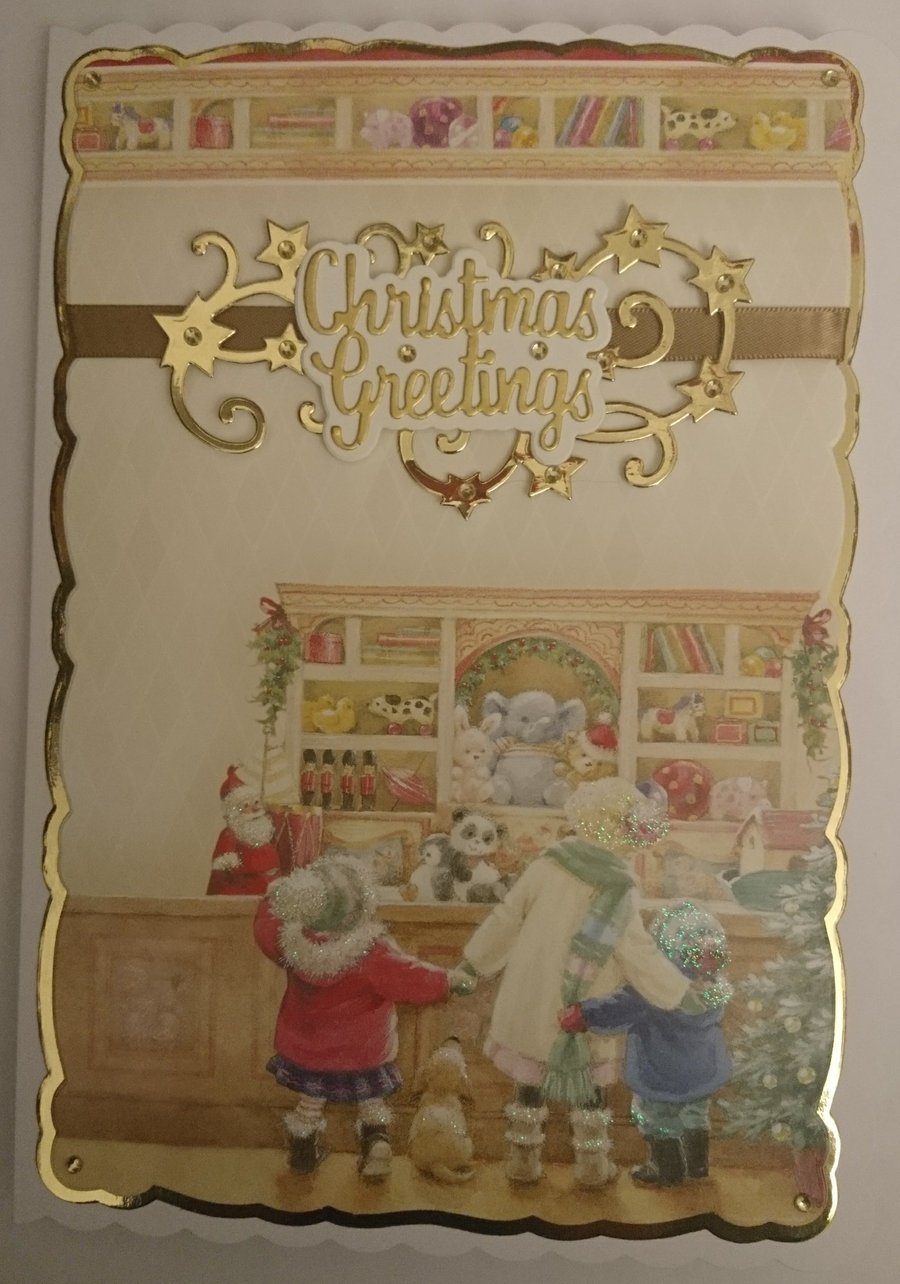 Christmas Card Traditional Toy Shop Children Puppy Dog 3D Luxury Handmade