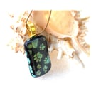 Black Paw Dichroic Glass Pendant 137 with gold plated chain
