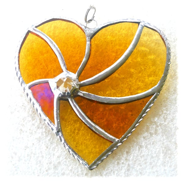 Golden Wedding Heart Swirl Stained Glass Suncatcher Handmade Gold  Anniversary